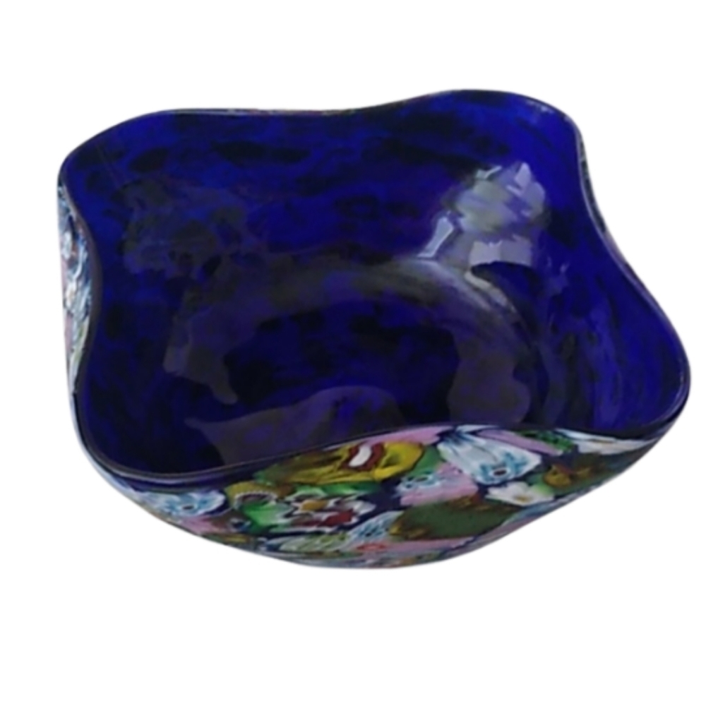 Murano Millefiori Fazzoletto Decorative Bowl Blue Cobalt
